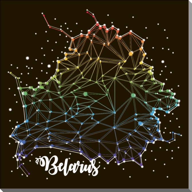 Купить и печать на заказ Картины на пластике, пеноркартоне Контур Беларуси на черном фоне