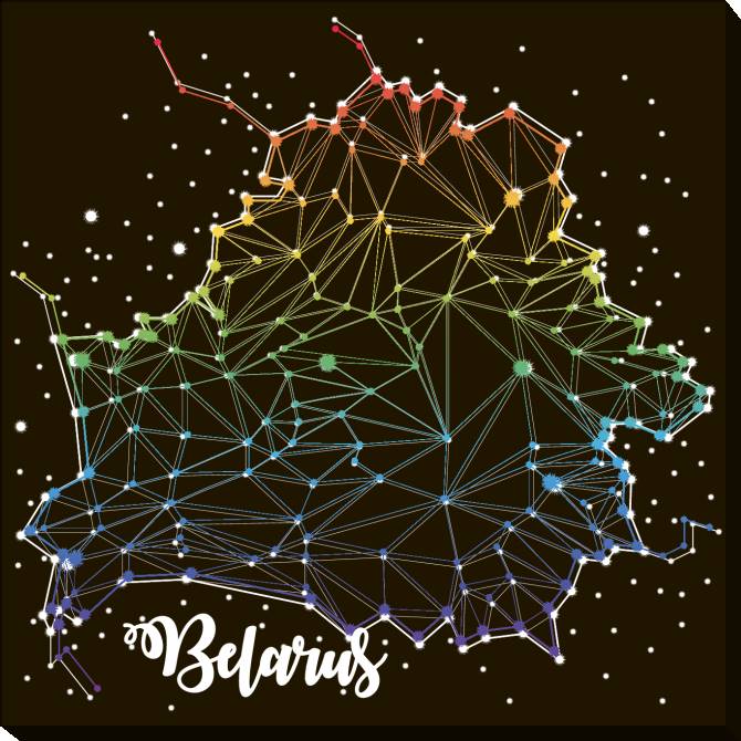 Paintings on canvas Outline of Belarus on black background