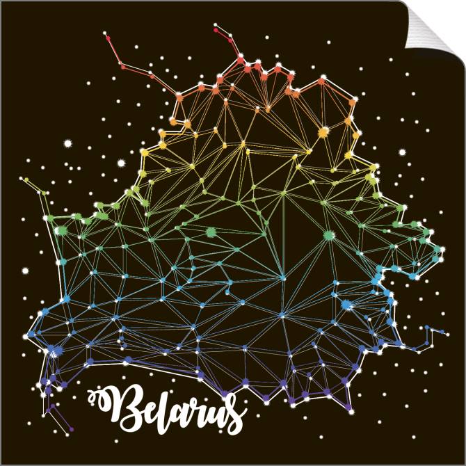 Купить и печать на заказ Картины на холсте Контур Беларуси на черном фоне