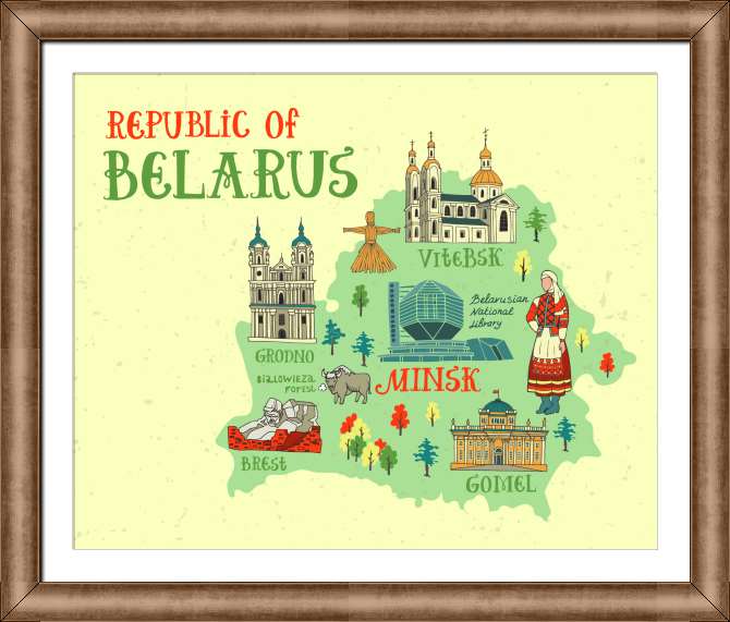Paintings on canvas Map of tourist attractions of Belarus