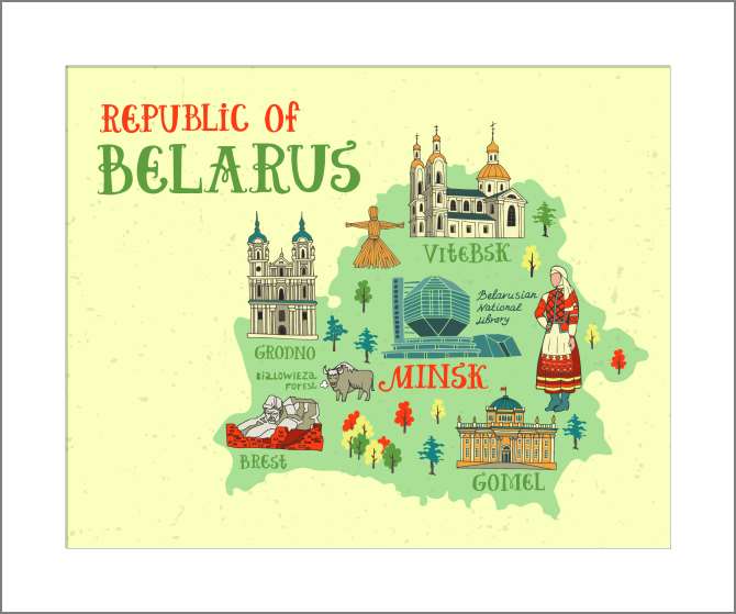 Купить и печать на заказ Картины Карта достопримечательностей Беларуси