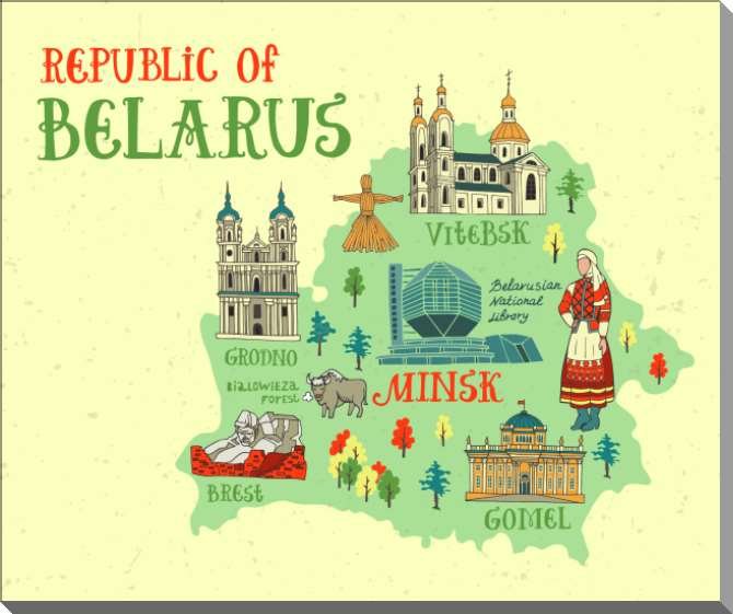 Купить и печать на заказ Картины на пластике, пеноркартоне Карта достопримечательностей Беларуси