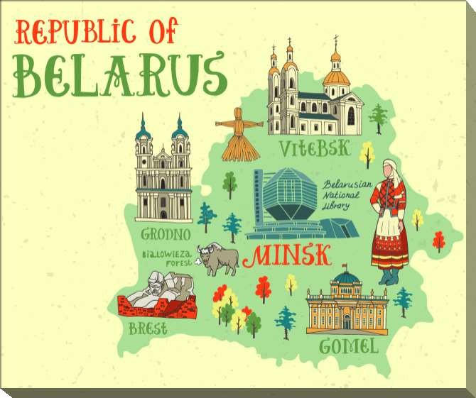 Paintings on canvas Map of tourist attractions of Belarus