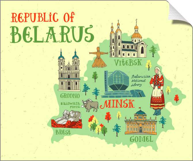 Купить и печать на заказ Картины на холсте Карта достопримечательностей Беларуси