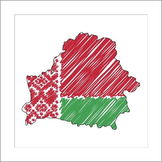 Картины, фото с паспарту Map of Belarus with flag sketch