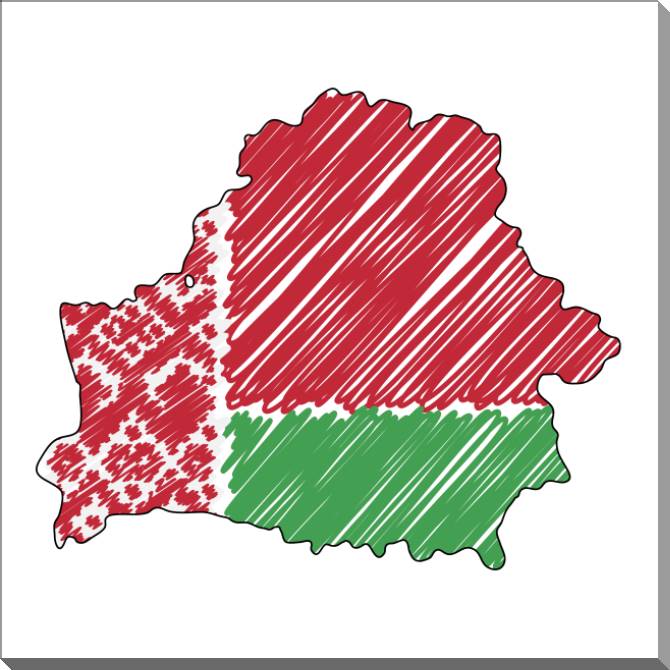 Купить и печать на заказ Картины на пластике, пеноркартоне Карта Беларуси эскиз с флагом