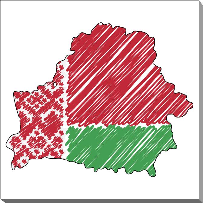 Paintings on canvas Map of Belarus with flag sketch