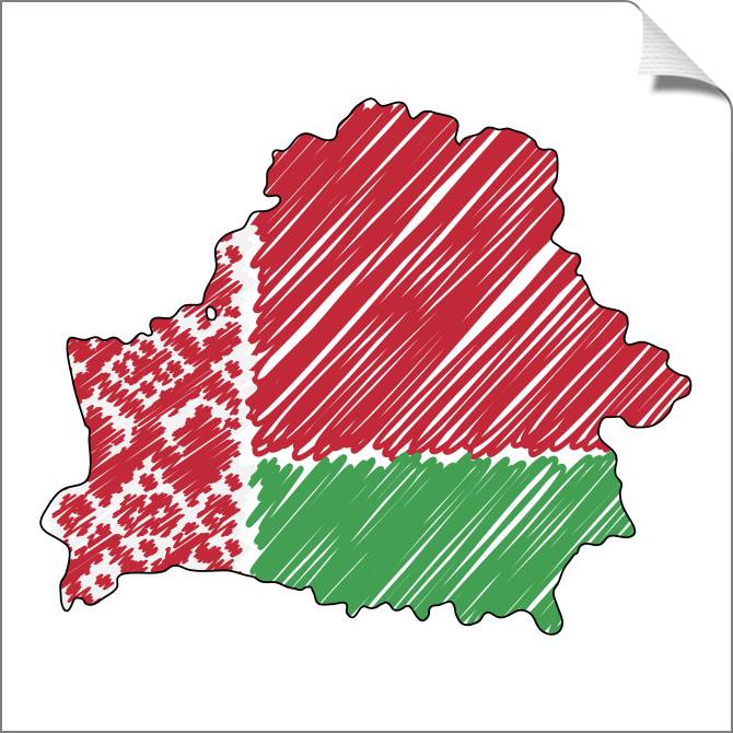 Купить и печать на заказ Картины на холсте Карта Беларуси эскиз с флагом
