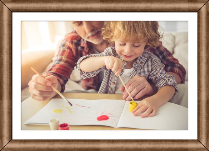 Картины в рамке, багете Dad and son draw