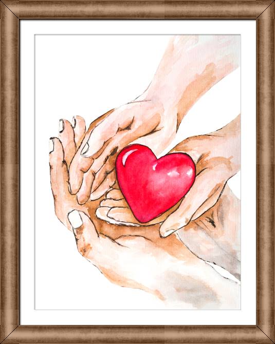 Paintings on canvas Heart in hand watercolor