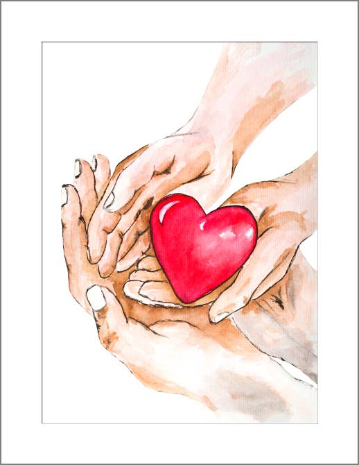Картины, фото с паспарту Heart in hand watercolor