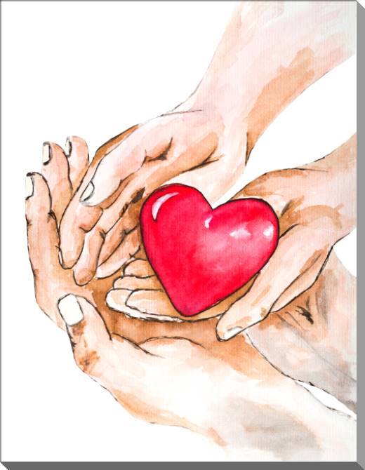 Купить и печать на заказ Картины на пластике, пеноркартоне Сердце в руках акварель