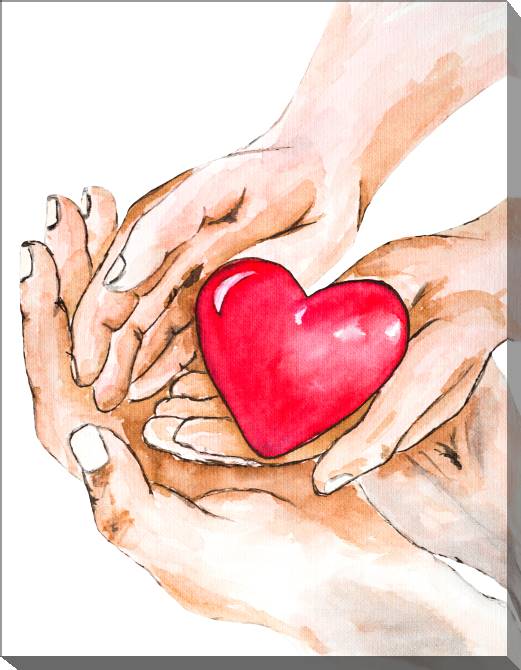 Купить и печать на заказ Картины на холсте Сердце в руках акварель