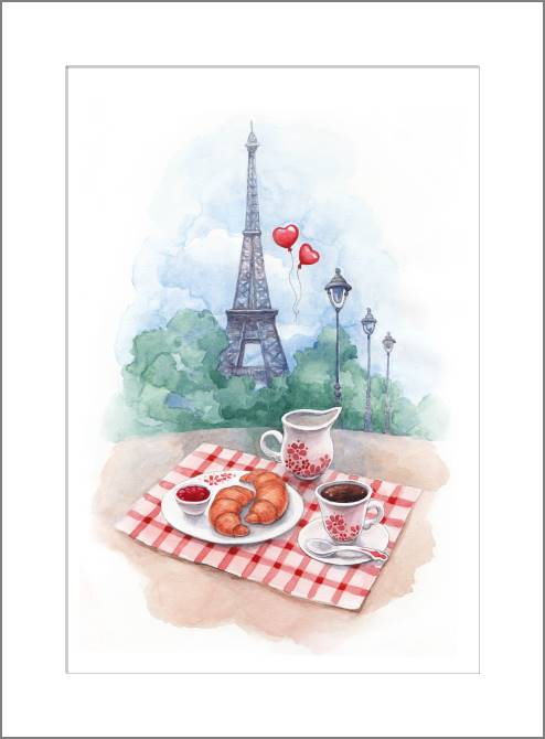 Картины, фото с паспарту French still life watercolor