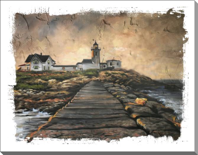 Купить и печать на заказ Картины на пластике, пеноркартоне Побережье с маяком в пасмурную погоду