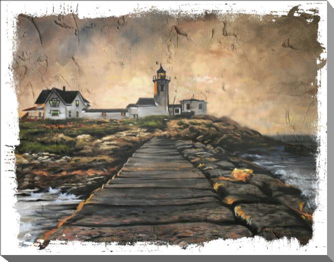 Картины на холсте Coast with a lighthouse in the cloudy weather