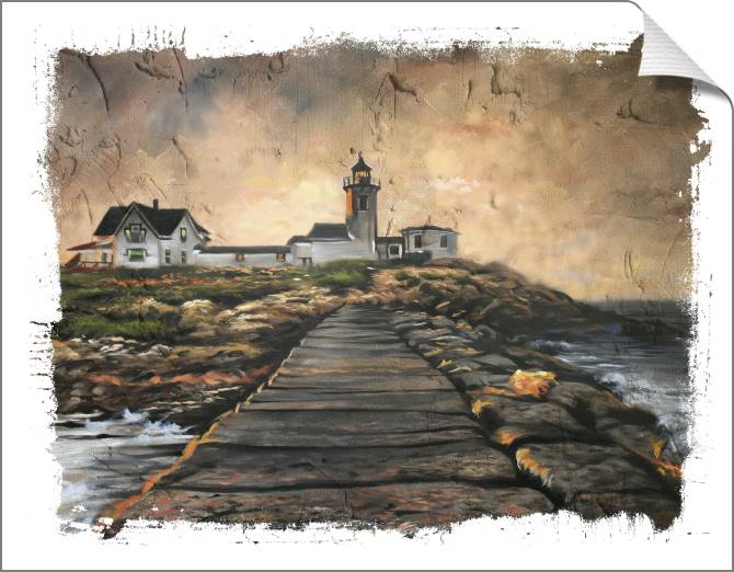 Купить и печать на заказ Картины на холсте Побережье с маяком в пасмурную погоду