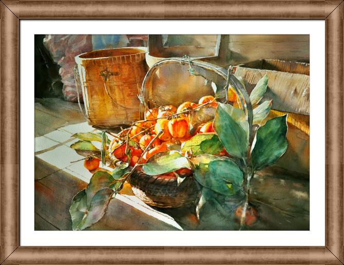 Paintings on canvas Sunny watercolor still life with persimmon