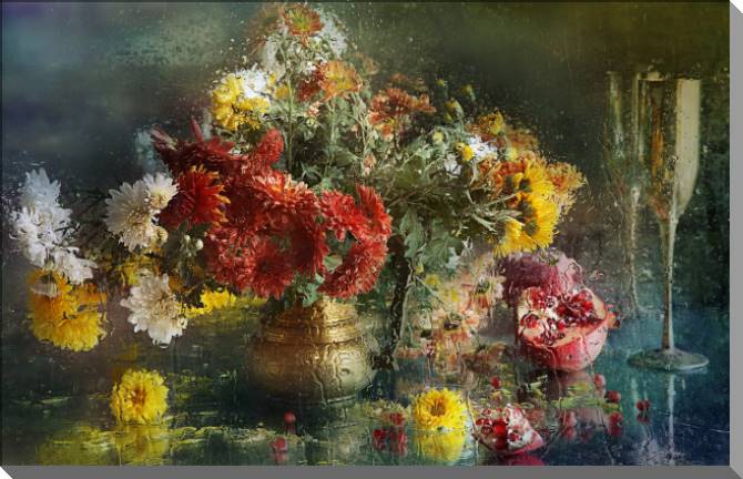 Купить и печать на заказ Картины на пластике, пеноркартоне Натюрморт через мокрое стекло