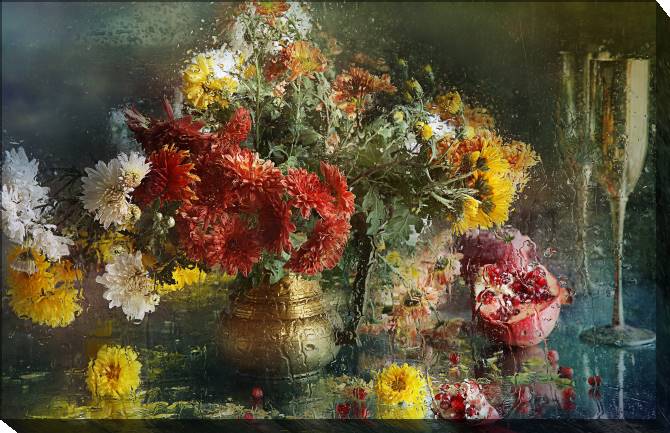 Paintings on canvas Still life using wet glass