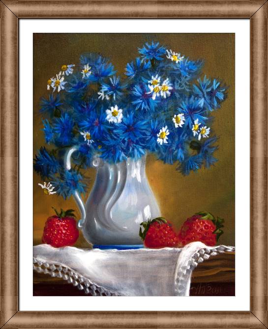 Paintings on canvas Bouquet of cornflowers and chamomiles