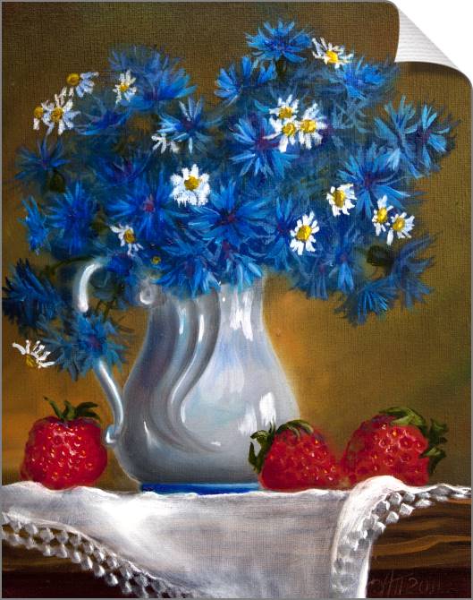 Купить и печать на заказ Картины на холсте Букет из васильков и ромашек