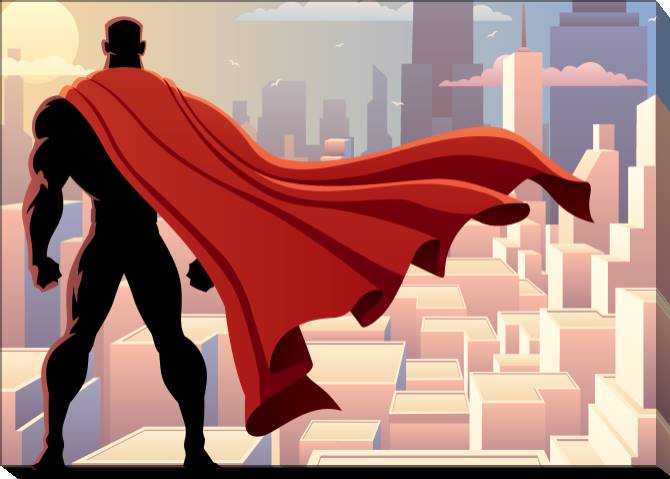 Картины на холсте Superhero looking at the city