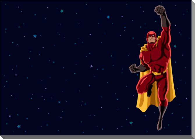 Купить и печать на заказ Картины на пластике, пеноркартоне Супергерой на фоне звезд