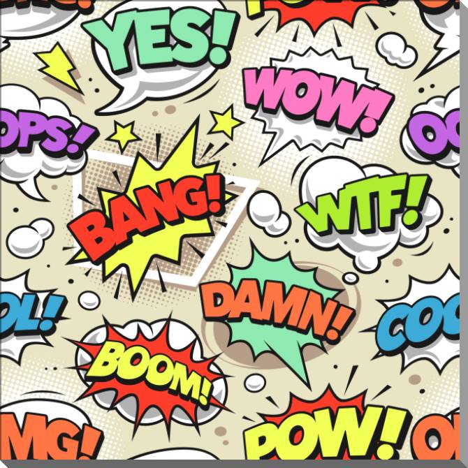 Купить и печать на заказ Картины на пластике, пеноркартоне Восклицания стиль комикса