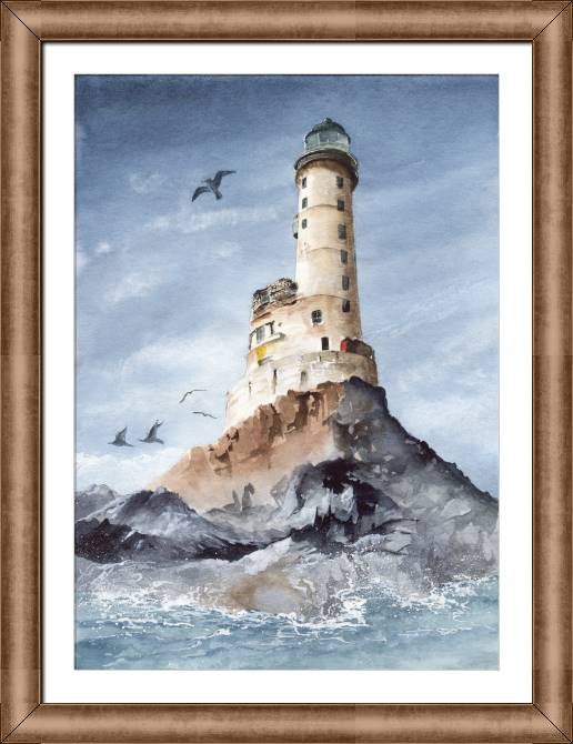 Paintings on canvas Watercolor painting a lighthouse on a rocky shore