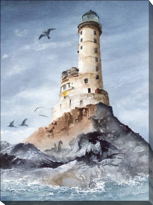 Paintings on canvas Watercolor painting a lighthouse on a rocky shore