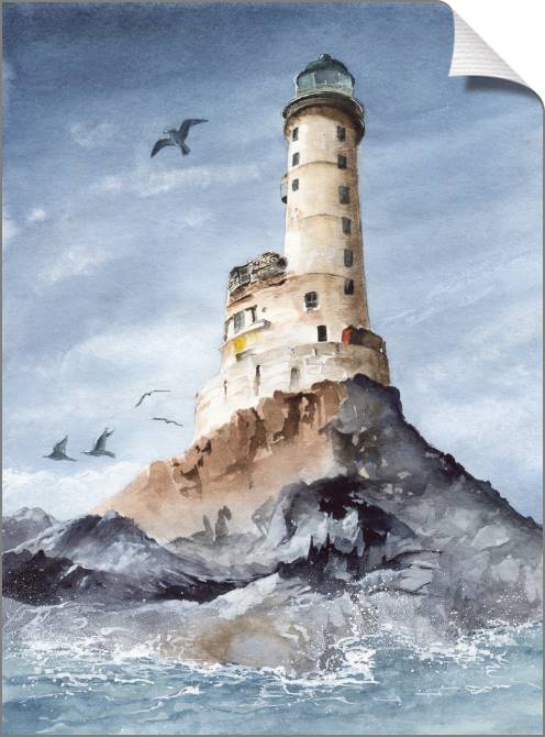 Купить и печать на заказ Картины на холсте Акварельная живопись маяк на скалистом берегу
