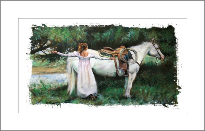 Картины, фото с паспарту Girl and white horse