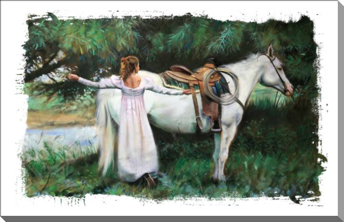 Купить и печать на заказ Картины на пластике, пеноркартоне Девушка и белая лошадь