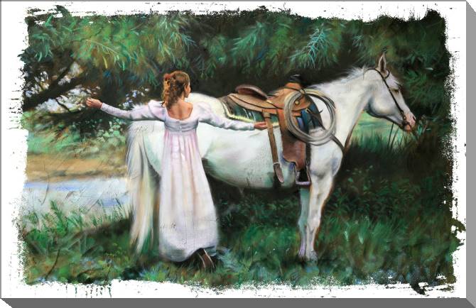 Купить и печать на заказ Картины на холсте Девушка и белая лошадь