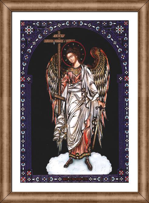 Paintings on canvas The icon Guardian angel with a blue border