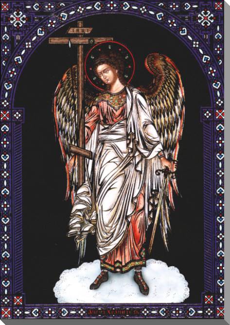 Купить и печать на заказ Картины на пластике, пеноркартоне Икона Ангел Хранитель с синей рамкой