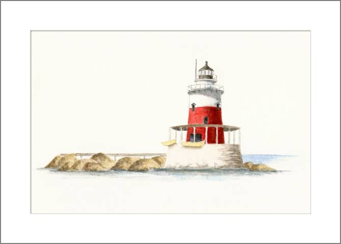 Картины, фото с паспарту Lighthouse in the sea watercolor illustration