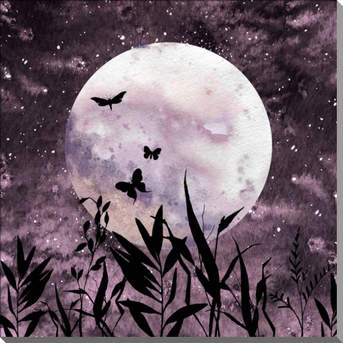 Купить и печать на заказ Картины на пластике, пеноркартоне Бабочки на фоне луны