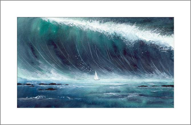 Картины, фото с паспарту The great wave and the ship