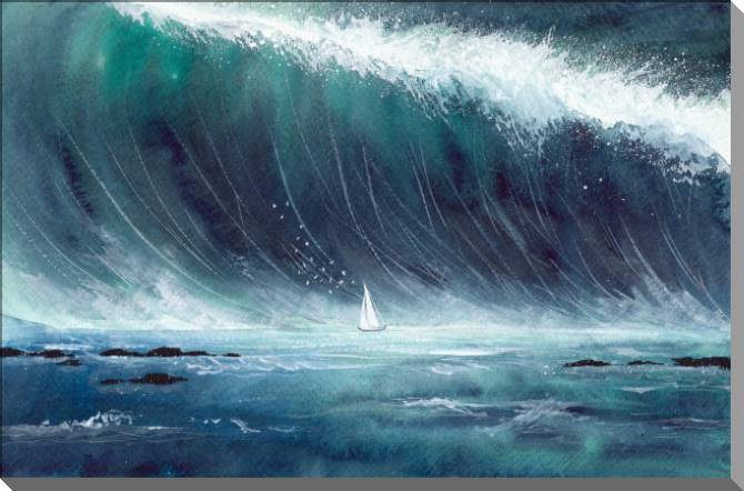 Купить и печать на заказ Картины на пластике, пеноркартоне Большая волна и корабль
