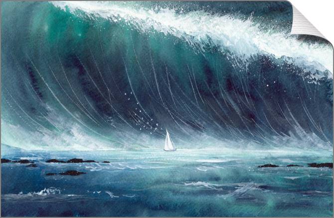 Купить и печать на заказ Картины на холсте Большая волна и корабль