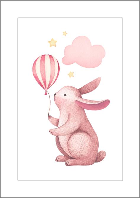 Картины, фото с паспарту Pink Bunny with the ball