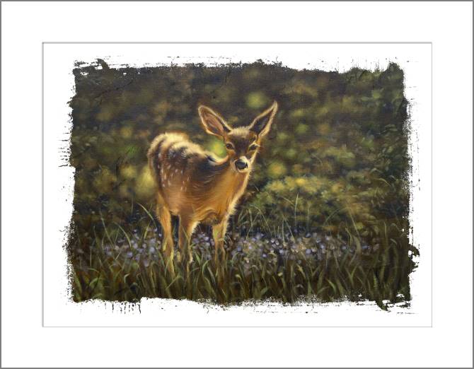 Картины, фото с паспарту Fawn painting