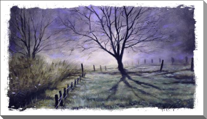 Купить и печать на заказ Картины на пластике, пеноркартоне Туманный пейзаж с деревом