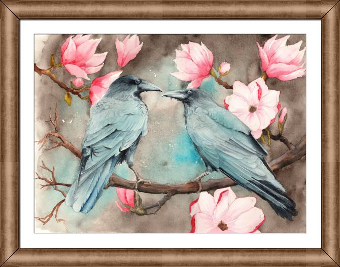 Paintings on canvas Two ravens on the branches of Magnolia