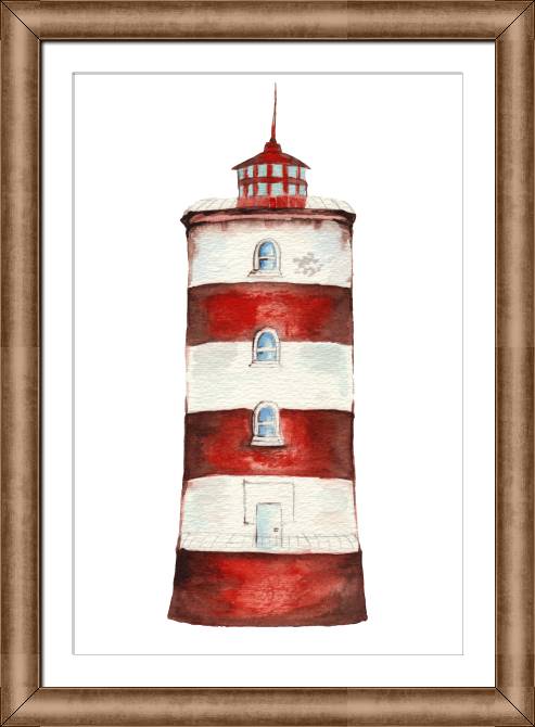 Paintings on canvas Striped lighthouse watercolor illustration