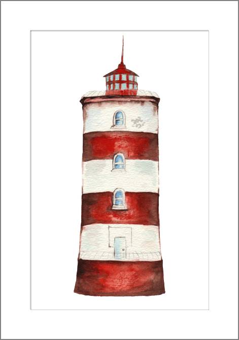 Картины, фото с паспарту Striped lighthouse watercolor illustration