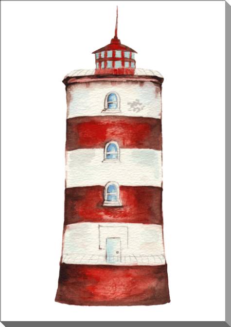 Купить и печать на заказ Картины на пластике, пеноркартоне Полосатый маяк акварельная иллюстрация