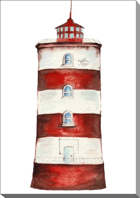 Картины на холсте Striped lighthouse watercolor illustration